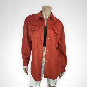 PHILOSOPHY Medium Faux Suede Snap Front Shacket Casual Unisex‎